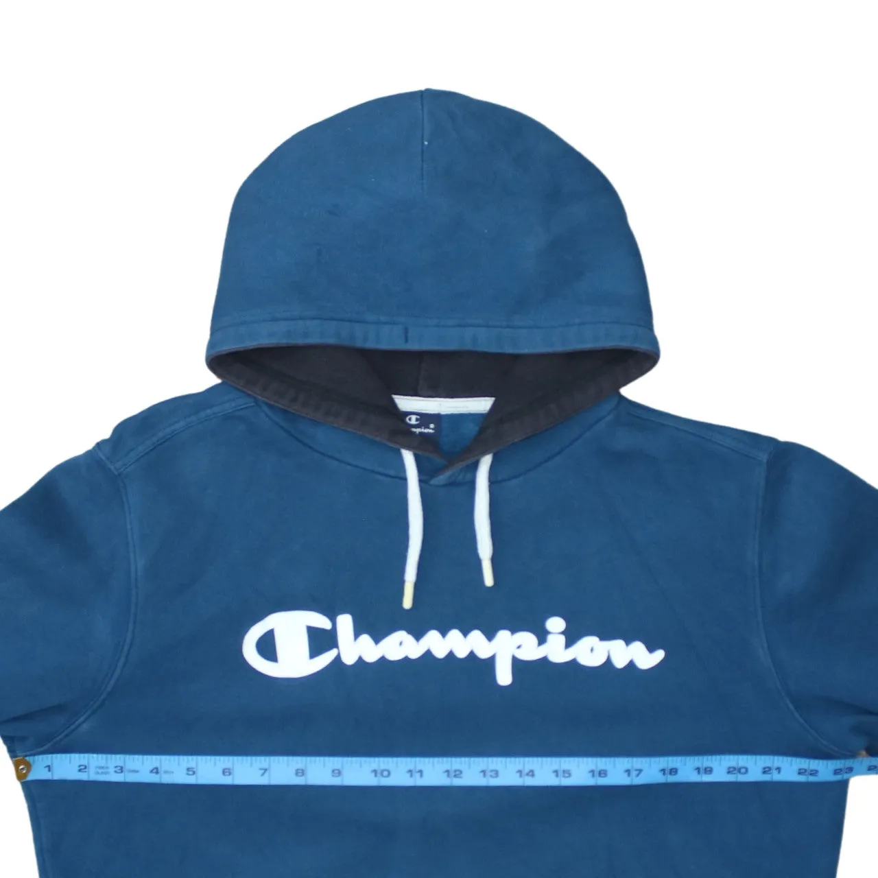 Champion Turquoise Blue Hoodie Women’s Large Printed Logo Drawstring Pullover Sweatshirt sold by Vintage Club product image thumbnail 5