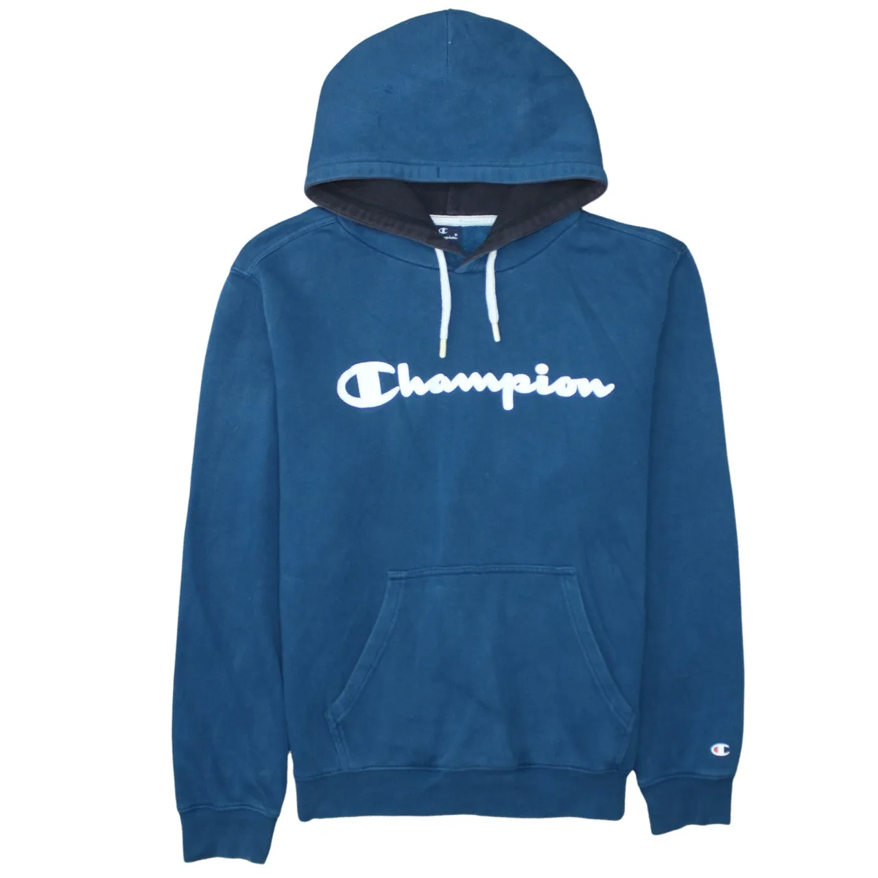 Champion Turquoise Blue Hoodie Women’s Large Printed Logo Drawstring Pullover Sweatshirt sold by Vintage Club