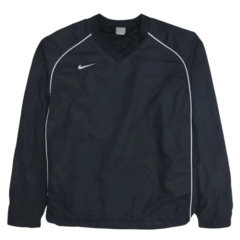 Nike Black Windbreaker Women’s Large Embroidered Swoosh V Neck Pullover Training Top Jacket sold by Vintage Club