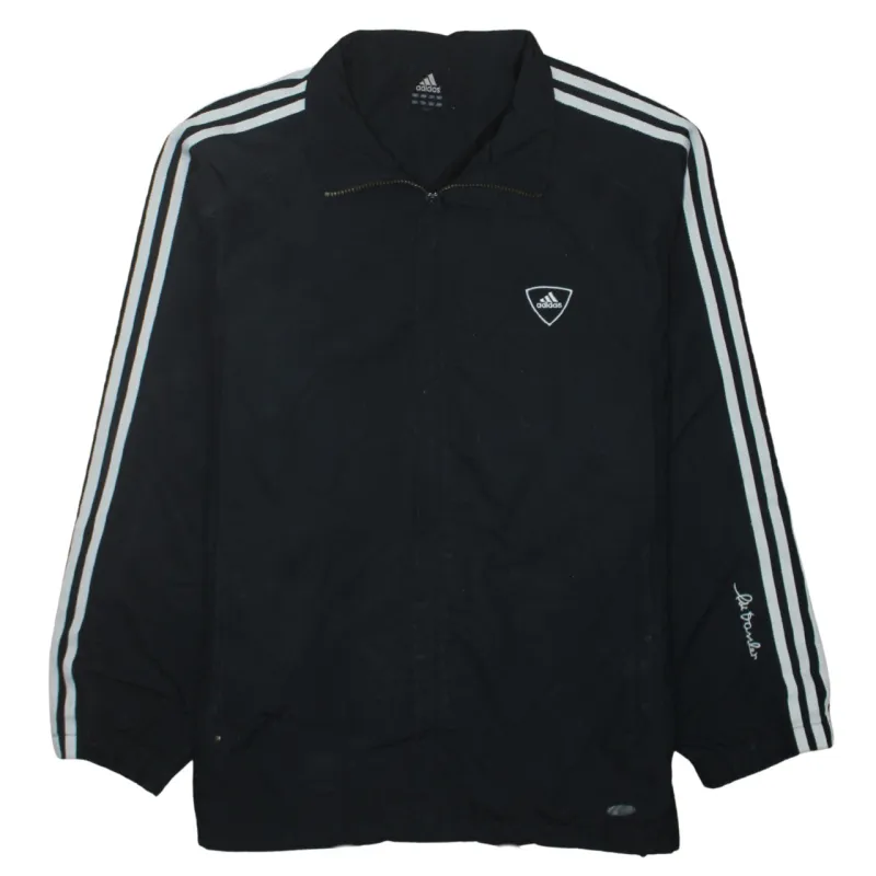 Adidas Black Windbreaker Jacket Men's Medium Three Stripe Sleeves Embroidered Logos Track Top sold by Vintage Club