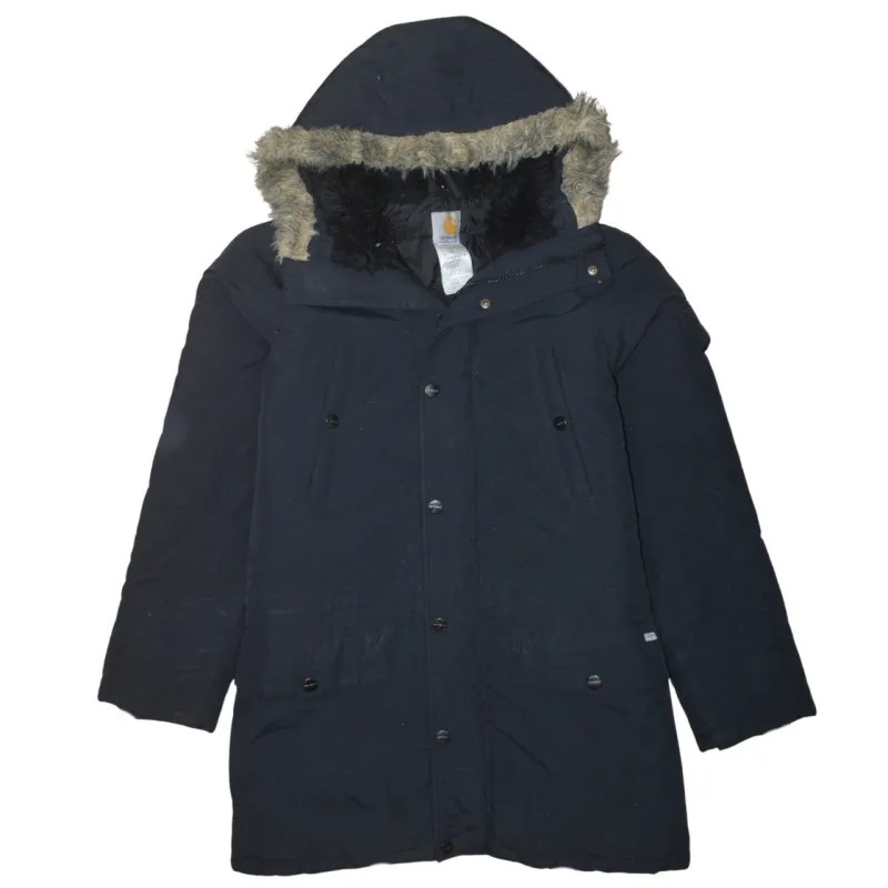 Carhartt Black Parka Men’s Medium Faux Fur Hood Quilted Lining Winter Coat Jacket made by Carhartt