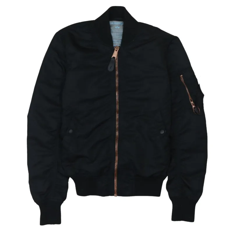 Alpha Industries Black Bomber Jacket Women’s Small Zip Pockets Ribbed Hem Outerwear sold by Vintage Club