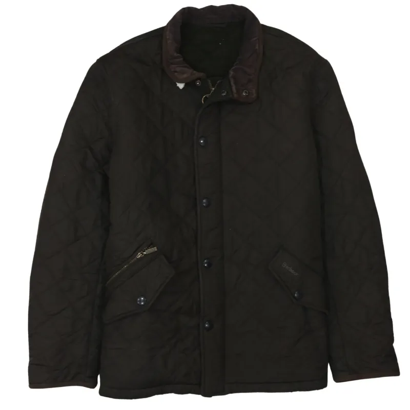 Barbour Khaki Green Quilted Jacket Women's XLarge Cord Collar Zip Pockets Outerwear sold by Vintage Club