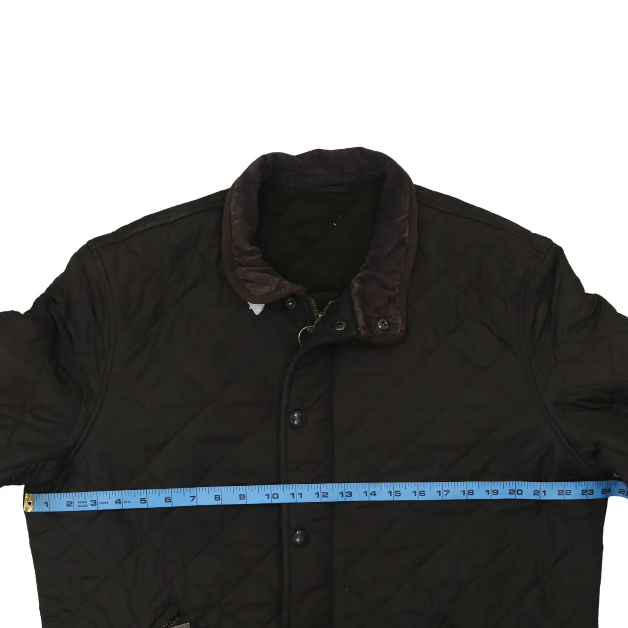 Barbour Khaki Green Quilted Jacket Women's XLarge Cord Collar Zip Pockets Outerwear sold by Vintage Club product image thumbnail 5