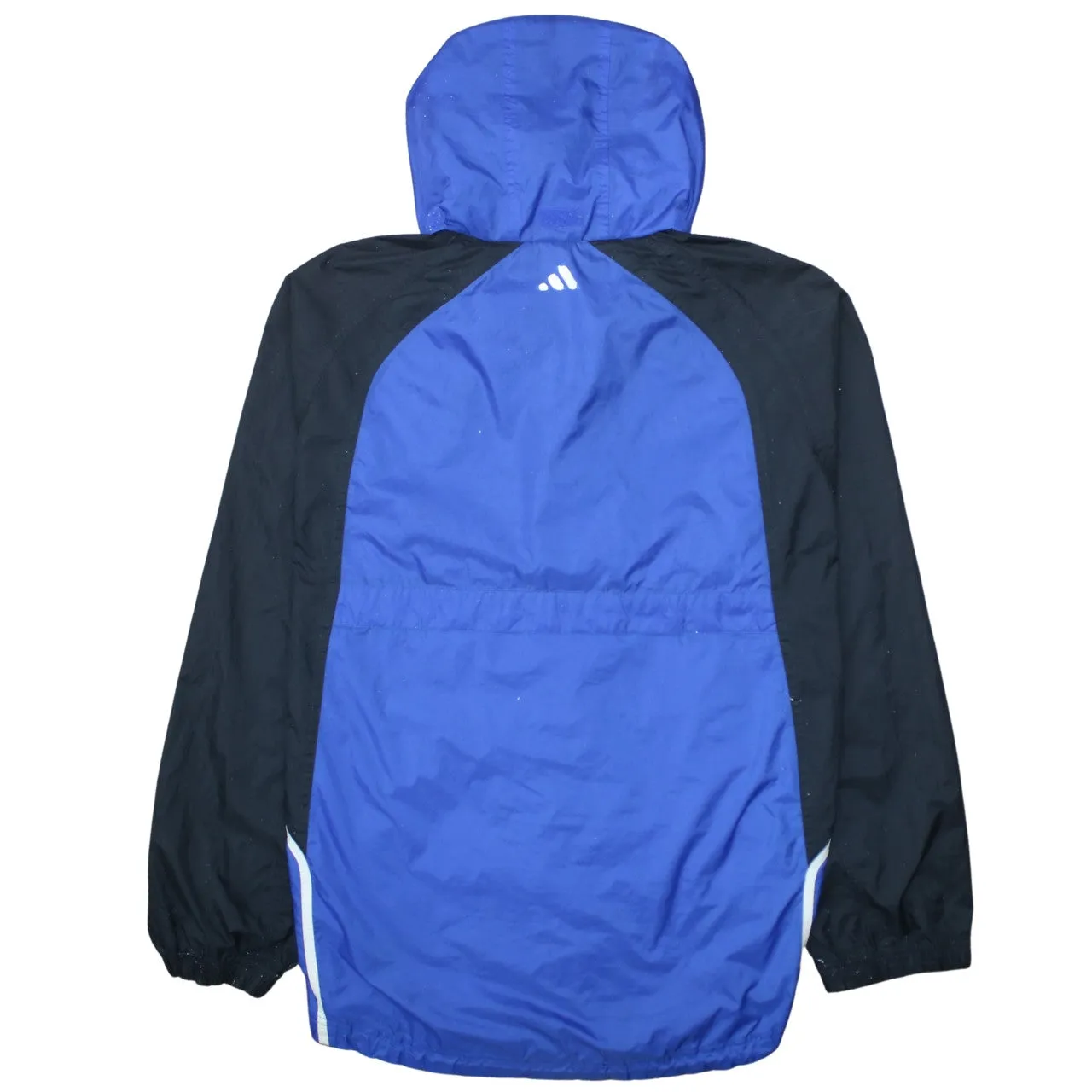 Adidas Blue Hooded Windbreaker Jacket Men's Medium Three Stripes Embroidered Logo Outerwear sold by Vintage Club product image thumbnail 2
