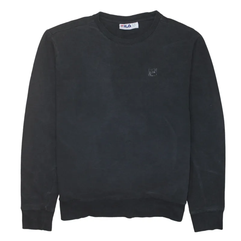 Fila Faded Black Sweatshirt Men's Medium Small Chest Logo Crewneck Pullover Jumper made by Fila