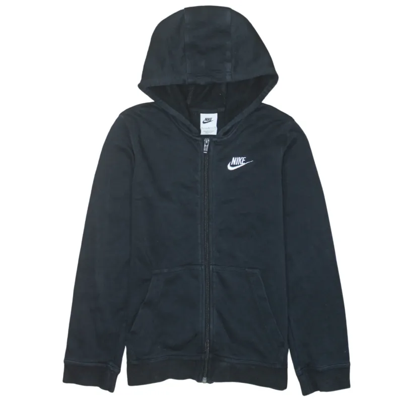 Nike Black Full Zip Hoodie Women’s Medium Embroidered Swoosh Split Pocket Sweatshirt sold by Vintage Club