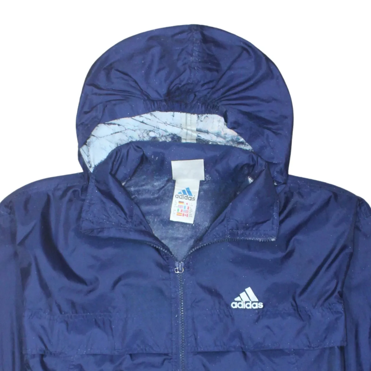Adidas Navy Blue Hooded Windbreaker Women’s XLarge Printed Logo Zip Jacket Coat sold by Vintage Club product image thumbnail 3