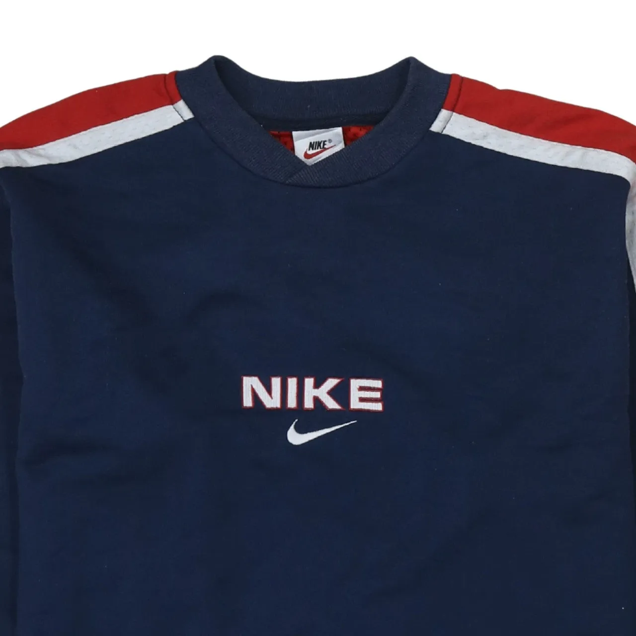 Nike Navy Blue Sweatshirt Women’s XLarge Embroidered Logo Stripe Sleeves Pullover Top sold by Vintage Club product image thumbnail 3