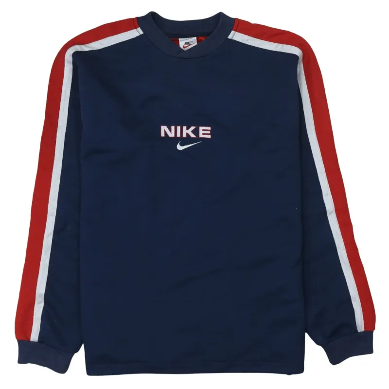 Nike Navy Blue Sweatshirt Women’s XLarge Embroidered Logo Stripe Sleeves Pullover Top made by Nike