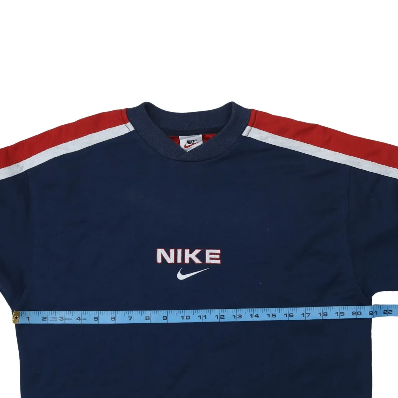Nike Navy Blue Sweatshirt Women’s XLarge Embroidered Logo Stripe Sleeves Pullover Top sold by Vintage Club product image thumbnail 5