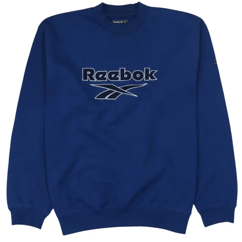 Reebok Royal Blue Sweatshirt Men's Medium Embroidered Big Logo Crewneck Pullover sold by Vintage Club