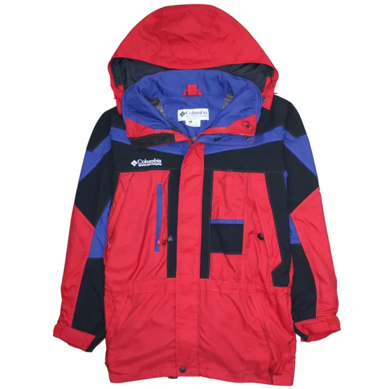 Columbia Red Colour Block Hooded Jacket Men's Medium Embroidered Logo Zip Pockets Windbreaker Outerwear made by Columbia