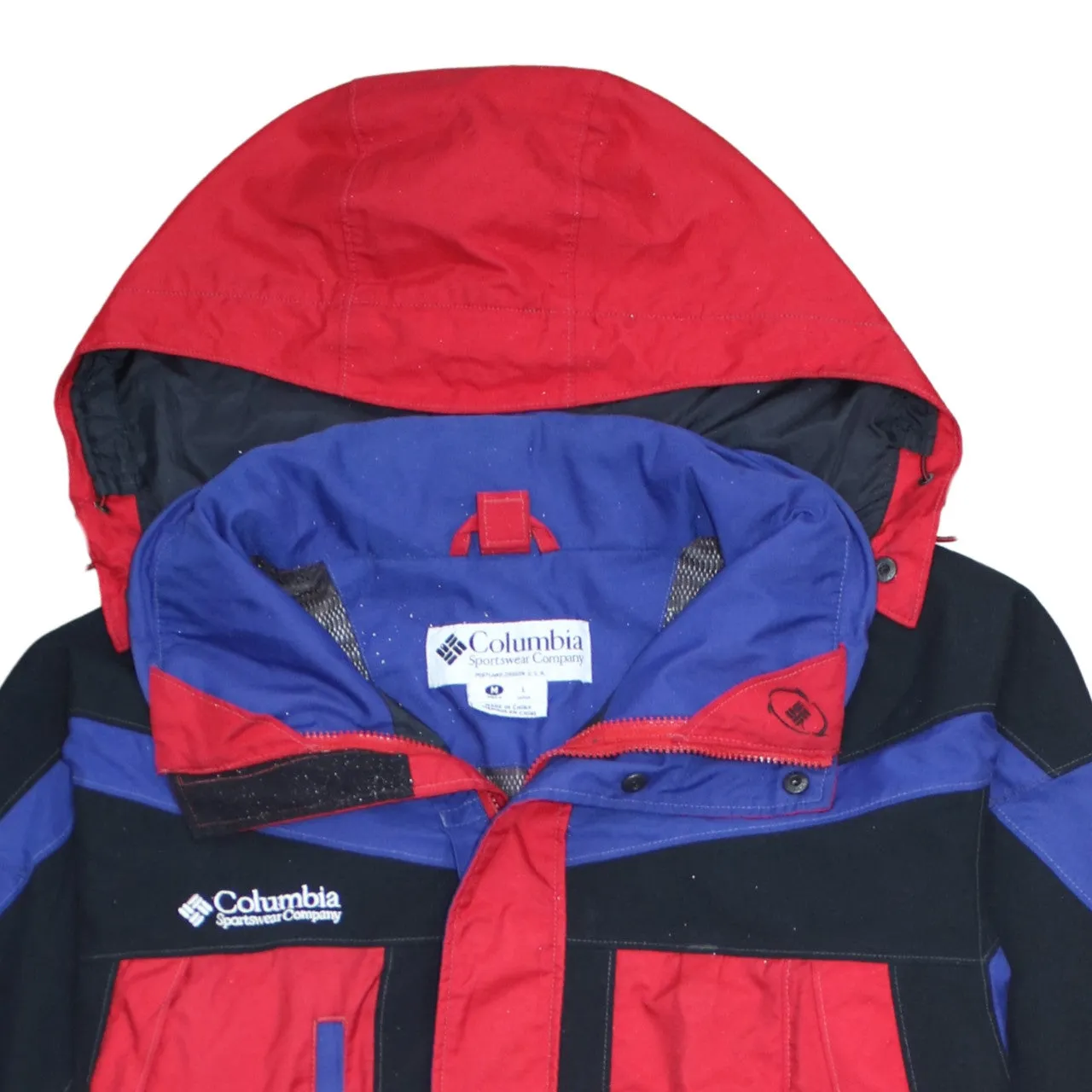 Columbia Red Colour Block Hooded Jacket Men's Medium Embroidered Logo Zip Pockets Windbreaker Outerwear sold by Vintage Club product image thumbnail 3