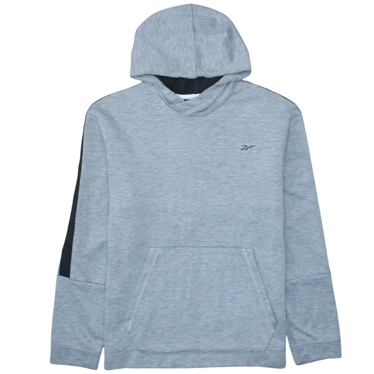 Reebok Light Grey Hoodie Women’s Large Embroidered Chest Logo Front Pocket Contrast Sleeve Panels Sweatshirt sold by Vintage Club