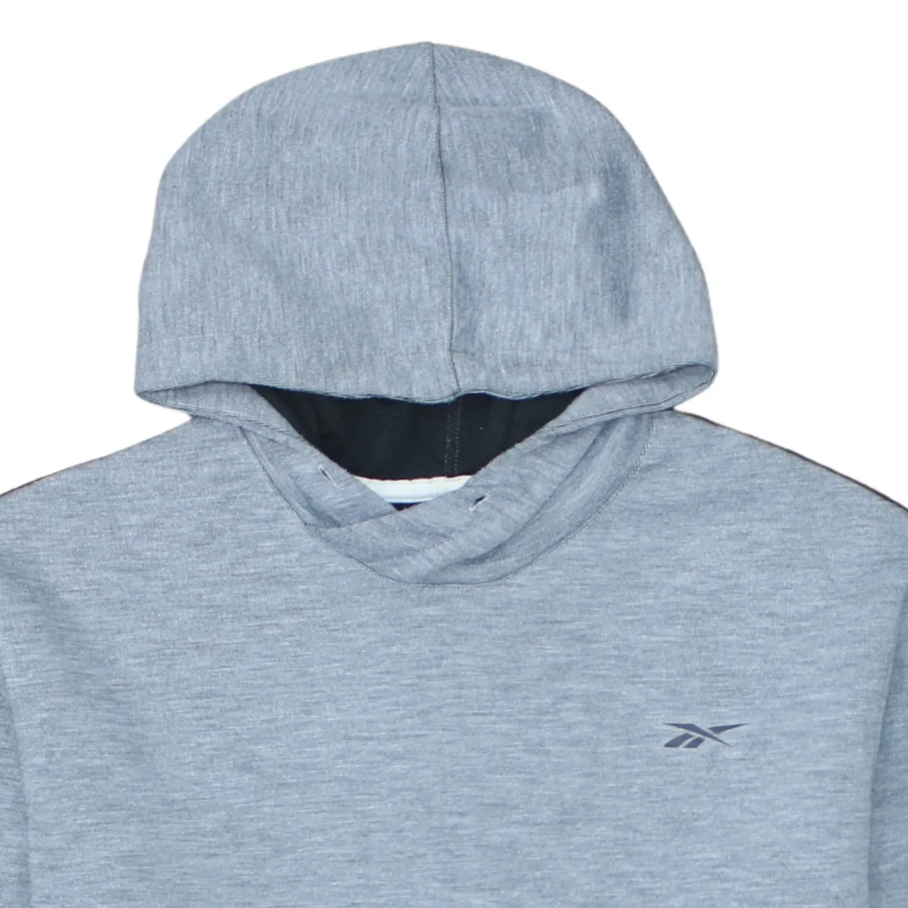 Reebok Light Grey Hoodie Women’s Large Embroidered Chest Logo Front Pocket Contrast Sleeve Panels Sweatshirt sold by Vintage Club product image thumbnail 3