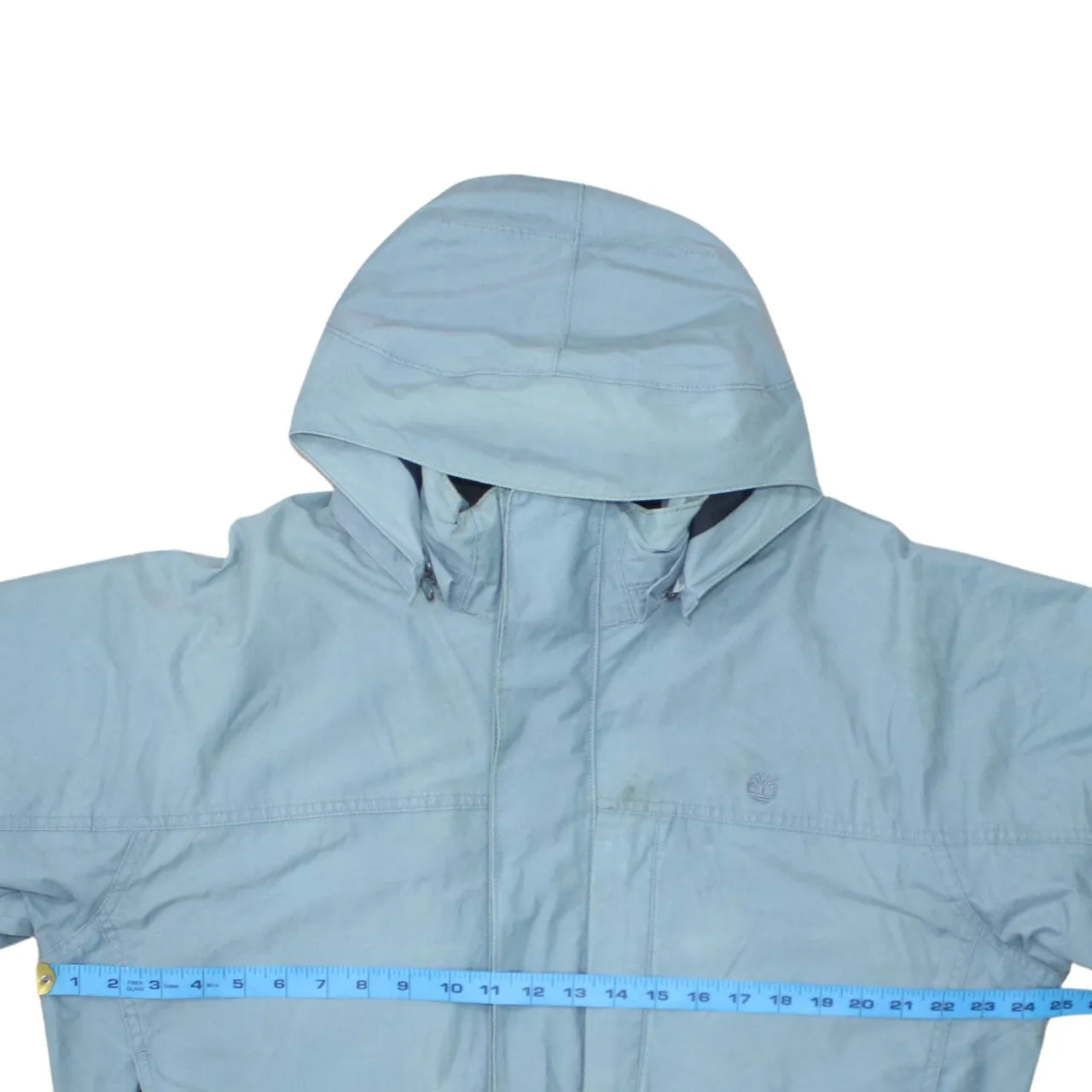 Timberland Light Blue Hooded Jacket Men's Large Zip Pockets Subtle Logo Windbreaker sold by Vintage Club product image thumbnail 5
