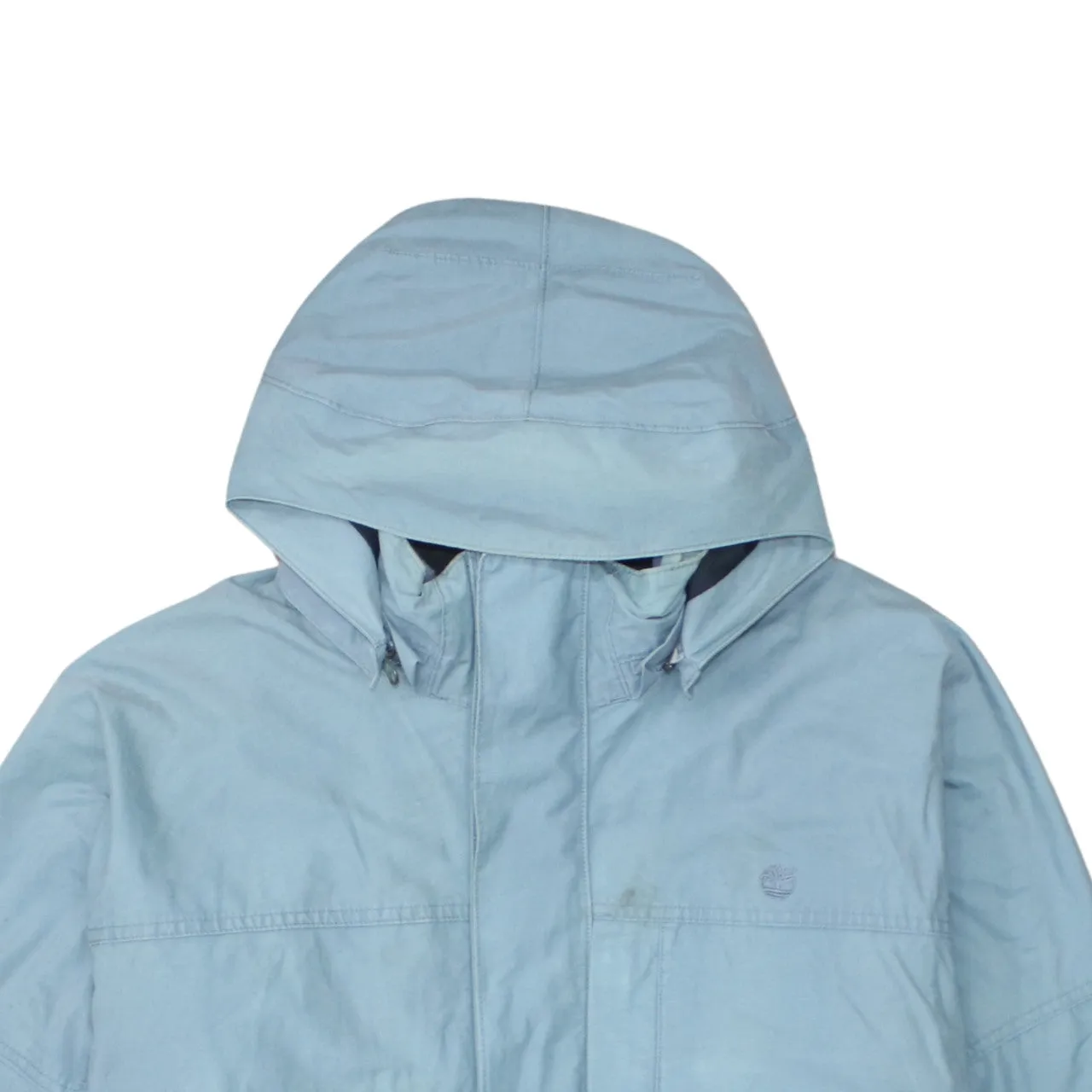 Timberland Light Blue Hooded Jacket Men's Large Zip Pockets Subtle Logo Windbreaker sold by Vintage Club product image thumbnail 3