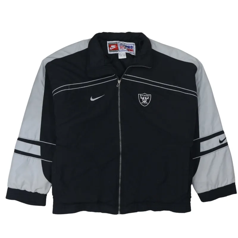 Nike Black Grey Windbreaker Jacket Men’s Large Oakland Raiders Printed Logo NFL Outerwear sold by Vintage Club