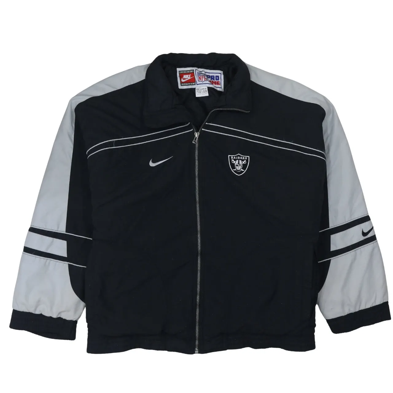 Nike Black Grey Windbreaker Jacket Men’s Large Oakland Raiders Printed Logo NFL Outerwear sold by Vintage Club