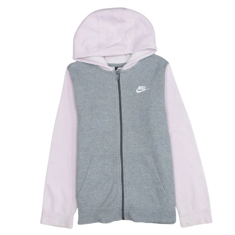 Nike Grey Pink Hoodie Women’s Large Full Zip Printed Logo Split Colour Sweatshirt made by Nike