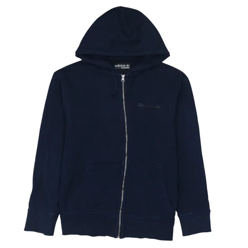 Adidas Navy Blue Zip Hoodie Men's Medium Printed Logo Pockets Casual Sweatshirt made by Adidas