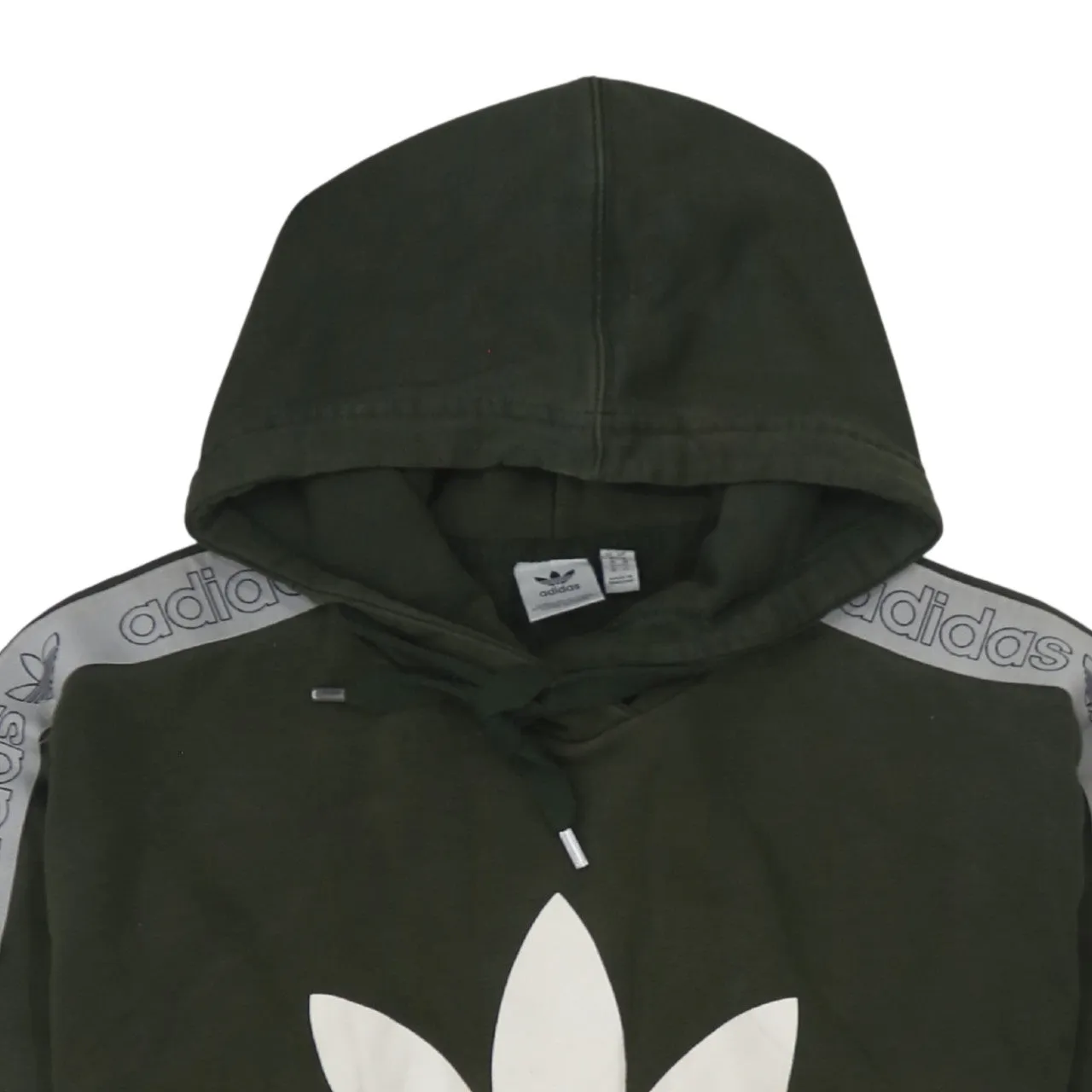 Adidas Dark Green Hoodie Women’s Small Trefoil Printed Logo Taped Sleeves Pullover Sweatshirt sold by Vintage Club product image thumbnail 3