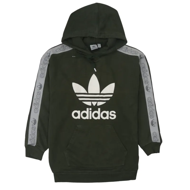 Adidas Dark Green Hoodie Women’s Small Trefoil Printed Logo Taped Sleeves Pullover Sweatshirt sold by Vintage Club