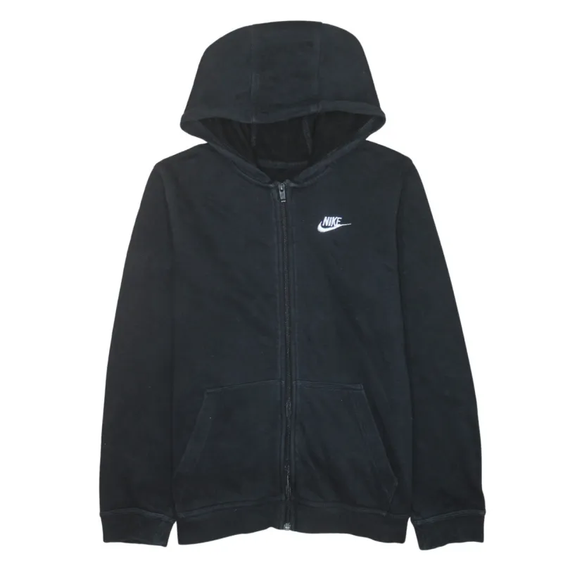 Nike Black Full Zip Hoodie Men's XSmall Embroidered Swoosh Split Hem Fleece Sweatshirt sold by Vintage Club