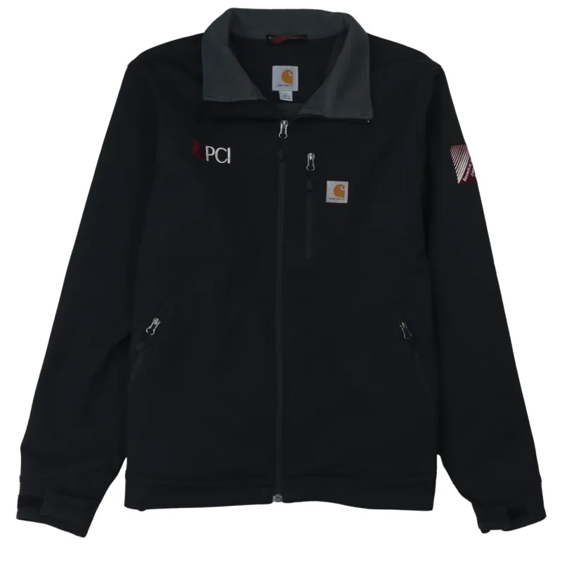 Carhartt Black Softshell Jacket Women’s Large Embroidered PCI Logos Zip Pockets Workwear Outerwear sold by Vintage Club