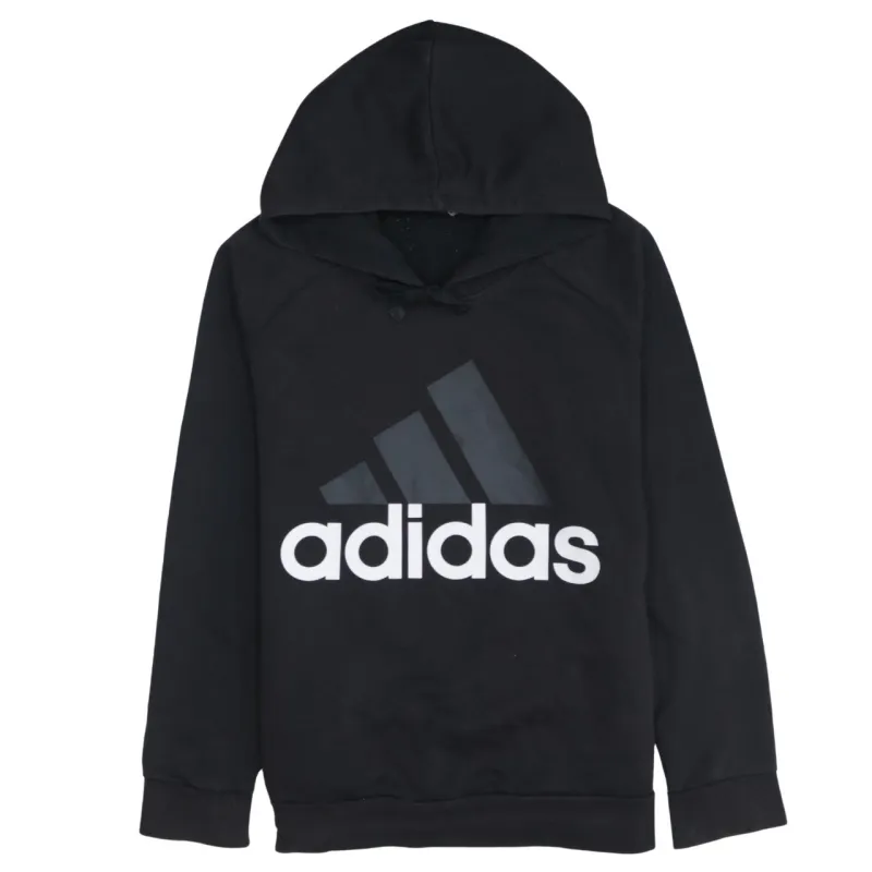 Adidas Black Hoodie Men's Small Printed Logo Drawstring Hood Pullover Sweatshirt sold by Vintage Club