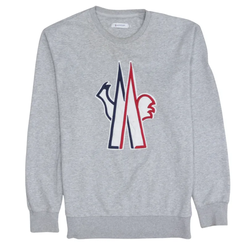 Moncler Grey Sweatshirt Women’s XXLarge Embroidered Tricolour Logo Crewneck Pullover Jumper sold by Vintage Club