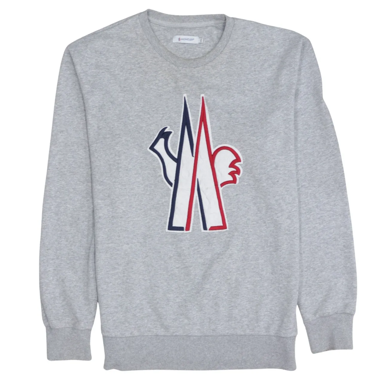 Moncler Grey Sweatshirt Women’s XXLarge Embroidered Tricolour Logo Crewneck Pullover Jumper sold by Vintage Club