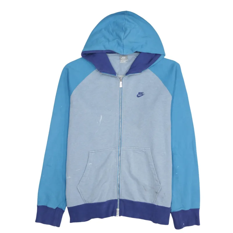 Nike Blue Full Zip Hoodie Men’s Large Embroidered Swoosh Two Tone Pockets Sweatshirt sold by Vintage Club