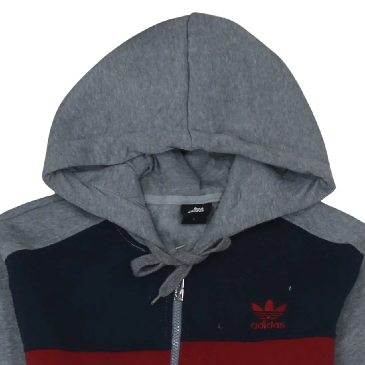 Adidas Grey Full Zip Hoodie Women's Large Colour Block Trefoil Printed Logo Sweatshirt Top sold by Vintage Club product image thumbnail 3
