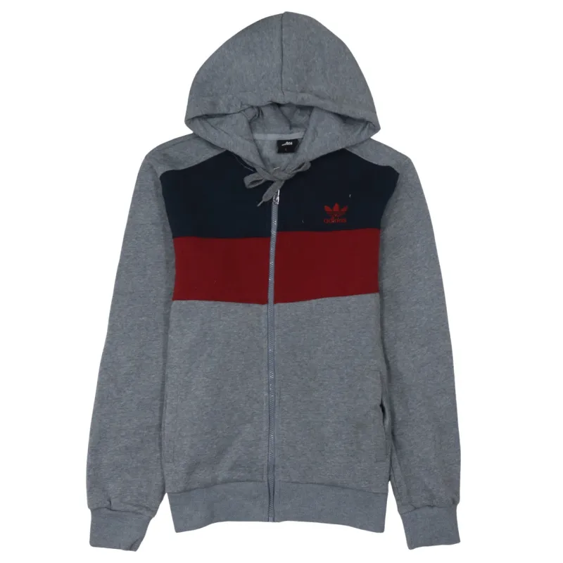 Adidas Grey Full Zip Hoodie Women's Large Colour Block Trefoil Printed Logo Sweatshirt Top sold by Vintage Club