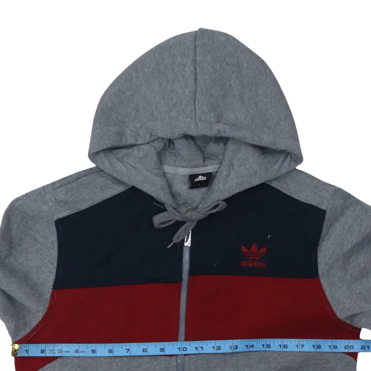 Adidas Grey Full Zip Hoodie Women's Large Colour Block Trefoil Printed Logo Sweatshirt Top sold by Vintage Club product image thumbnail 5