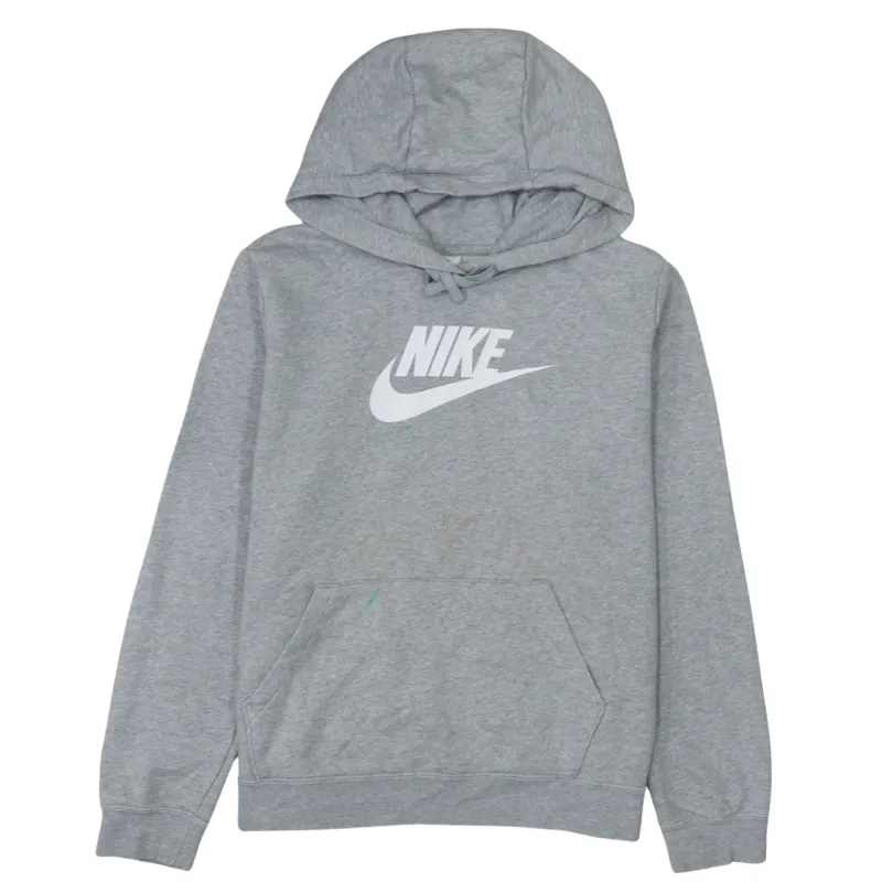 Nike Grey Hoodie Women’s Large Printed Swoosh Logo Front Pocket Pullover Sweatshirt sold by Vintage Club