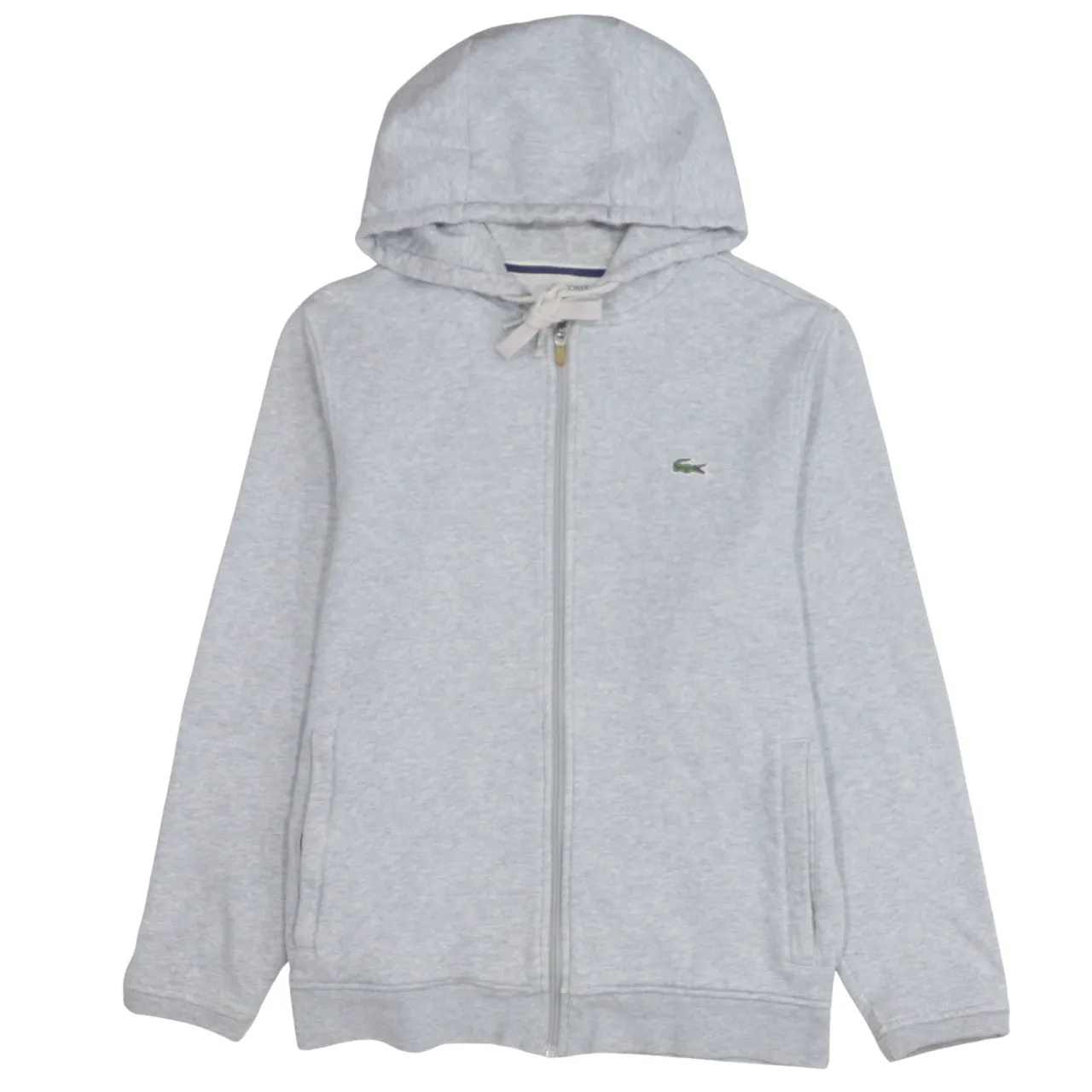 Lacoste Light Grey Hoodie Women’s Medium Full Zip Embroidered Croc Logo Pockets Sweatshirt sold by Vintage Club