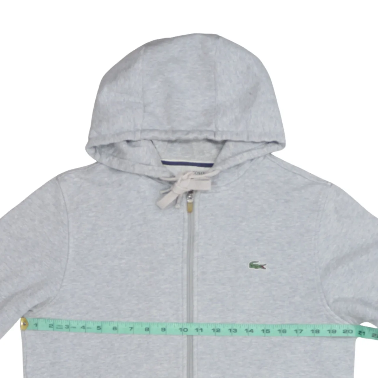 Lacoste Light Grey Hoodie Women’s Medium Full Zip Embroidered Croc Logo Pockets Sweatshirt sold by Vintage Club product image thumbnail 5