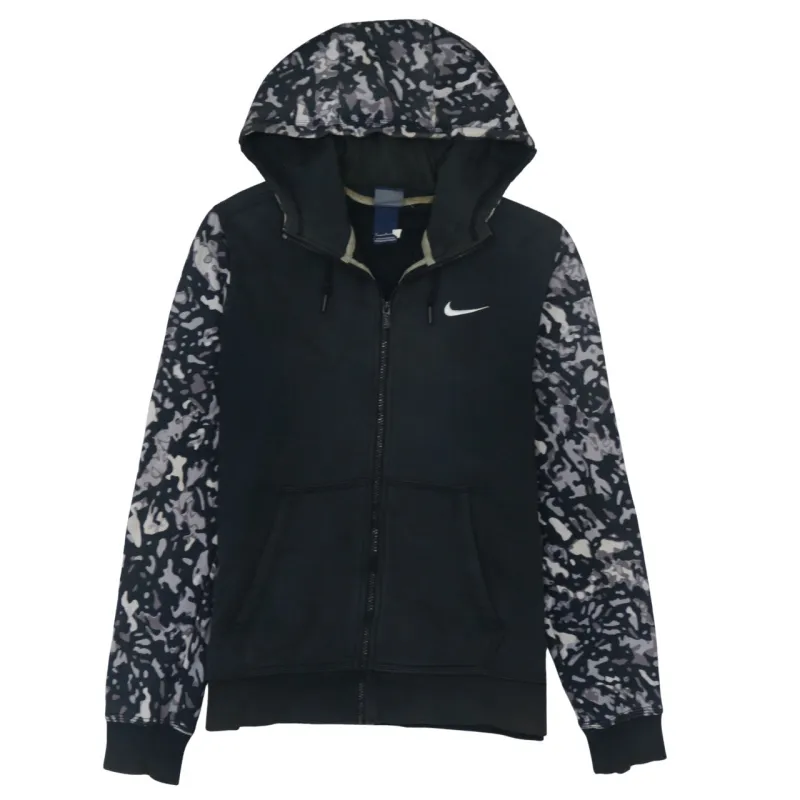 Nike Black Camo Sleeve Hoodie Women’s Medium Full Zip Embroidered Swoosh Pockets Sweatshirt made by Nike