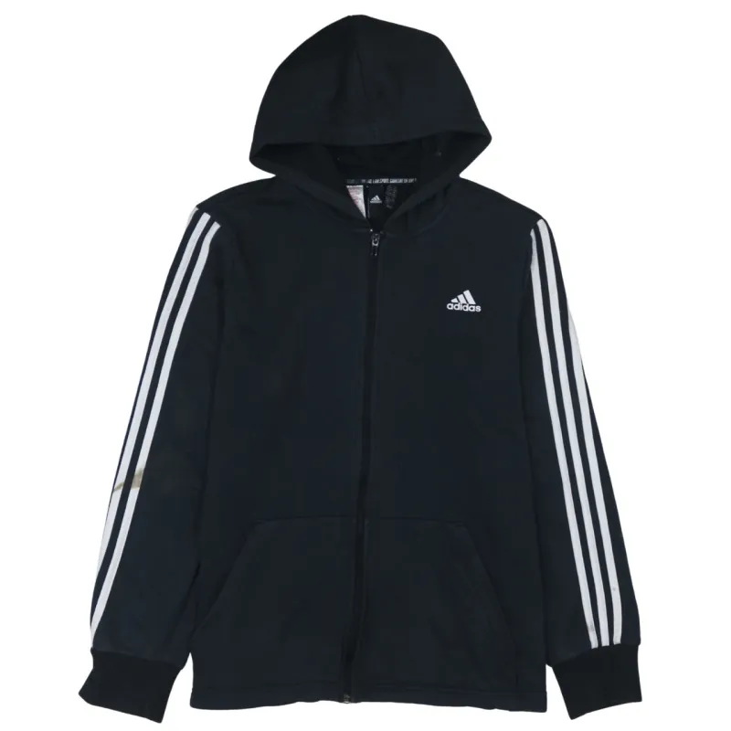 Adidas Black Full Zip Hoodie Women's XLarge Embroidered Logo Three Stripe Sleeves Sweatshirt sold by Vintage Club