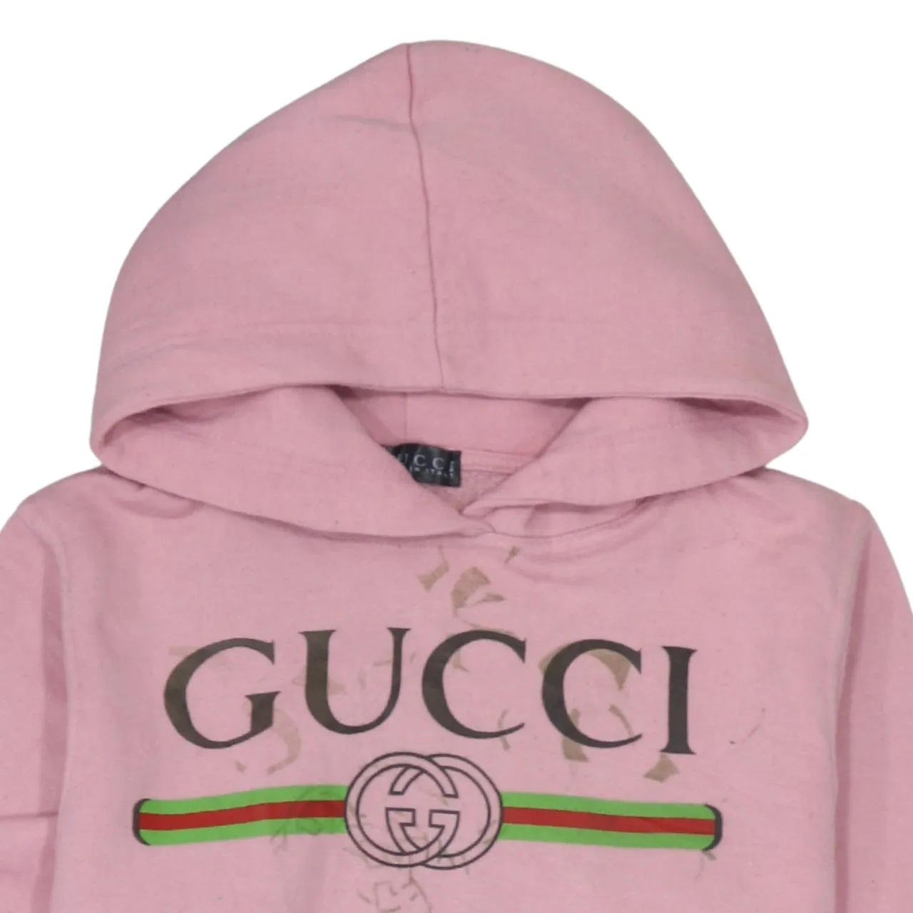 Gucci Pink Hoodie Women’s Large Printed Logo Front Pocket Pullover Sweatshirt Top sold by Vintage Club product image thumbnail 3