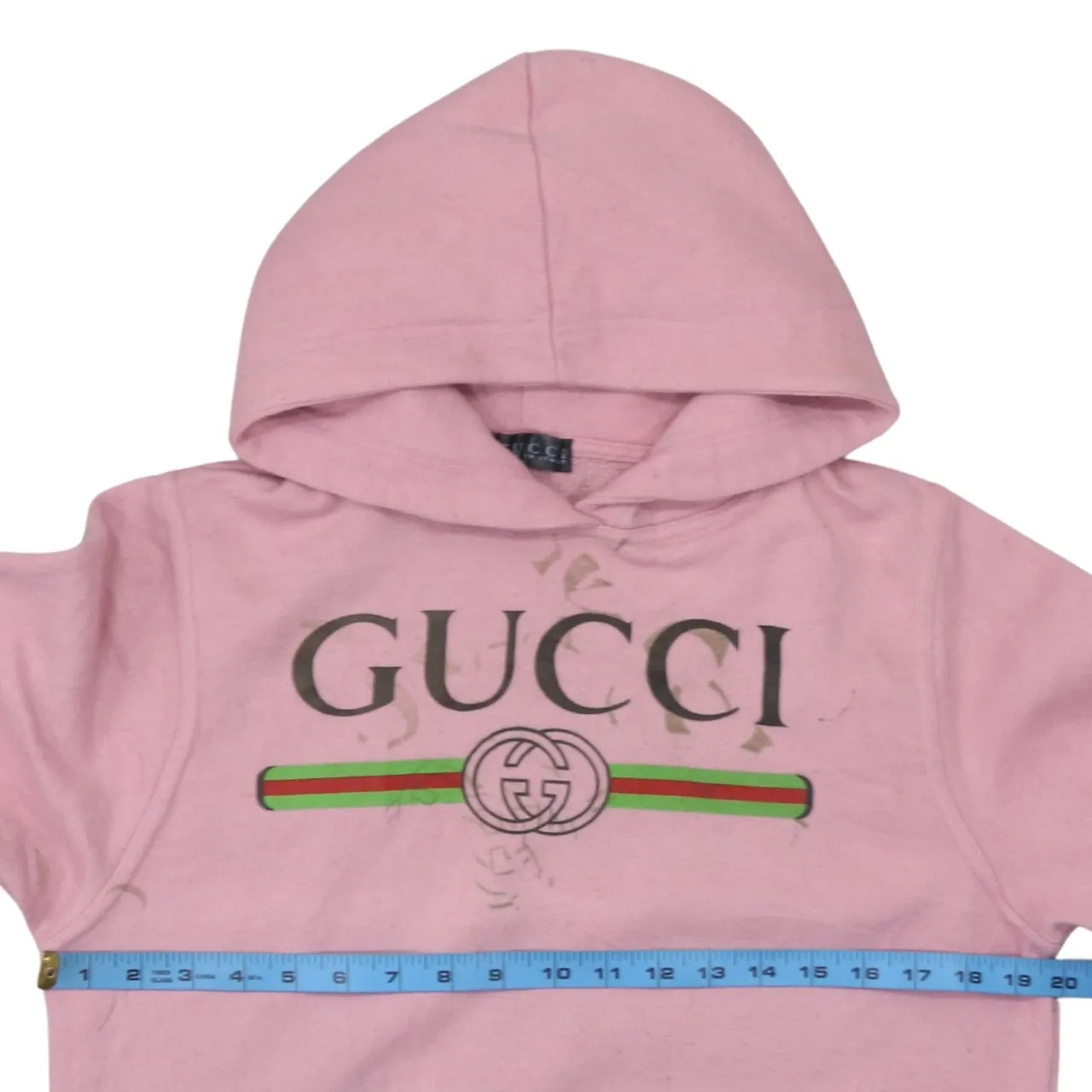 Gucci Pink Hoodie Women’s Large Printed Logo Front Pocket Pullover Sweatshirt Top sold by Vintage Club product image thumbnail 5
