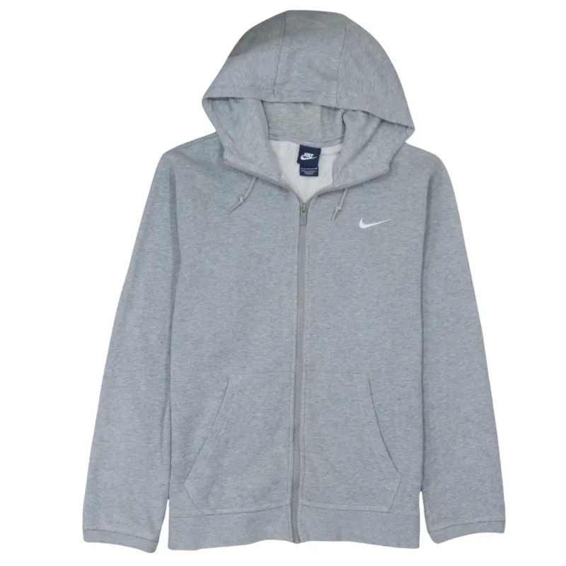 Nike Light Grey Full Zip Hoodie Women's Large Embroidered Swoosh Split Pockets Sweatshirt sold by Vintage Club