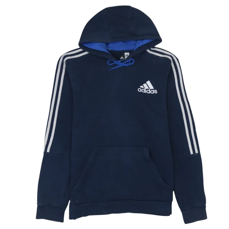 Adidas Navy Blue Hoodie Women’s Medium Embroidered Logo Three Stripe Sleeves Pullover Sweatshirt sold by Vintage Club
