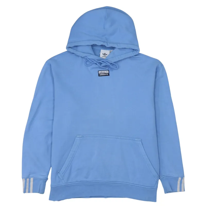 Adidas Light Blue Hoodie Men's Medium Printed Trefoil Logos Front Pocket Pullover Sweatshirt sold by Vintage Club