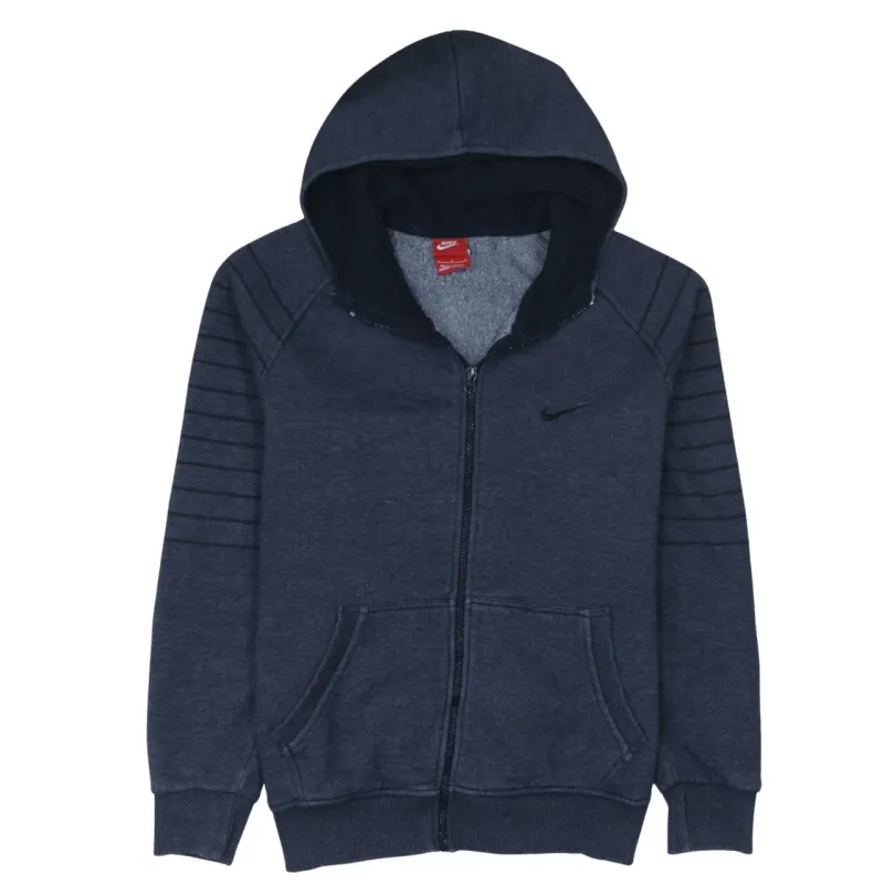 Nike Navy Blue Full Zip Hoodie Women’s Large Embroidered Swoosh Stripe Sleeve Sweatshirt made by Nike