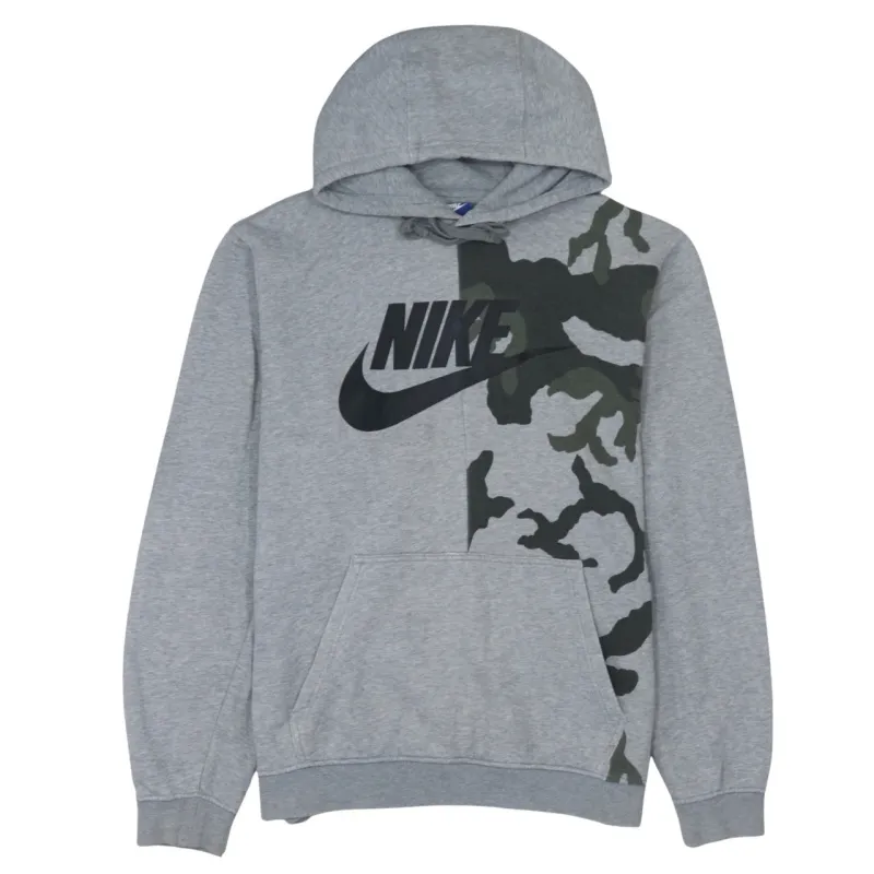 Nike Grey Camo Hoodie Men's Medium Printed Logo Front Pocket Pullover Sweatshirt sold by Vintage Club