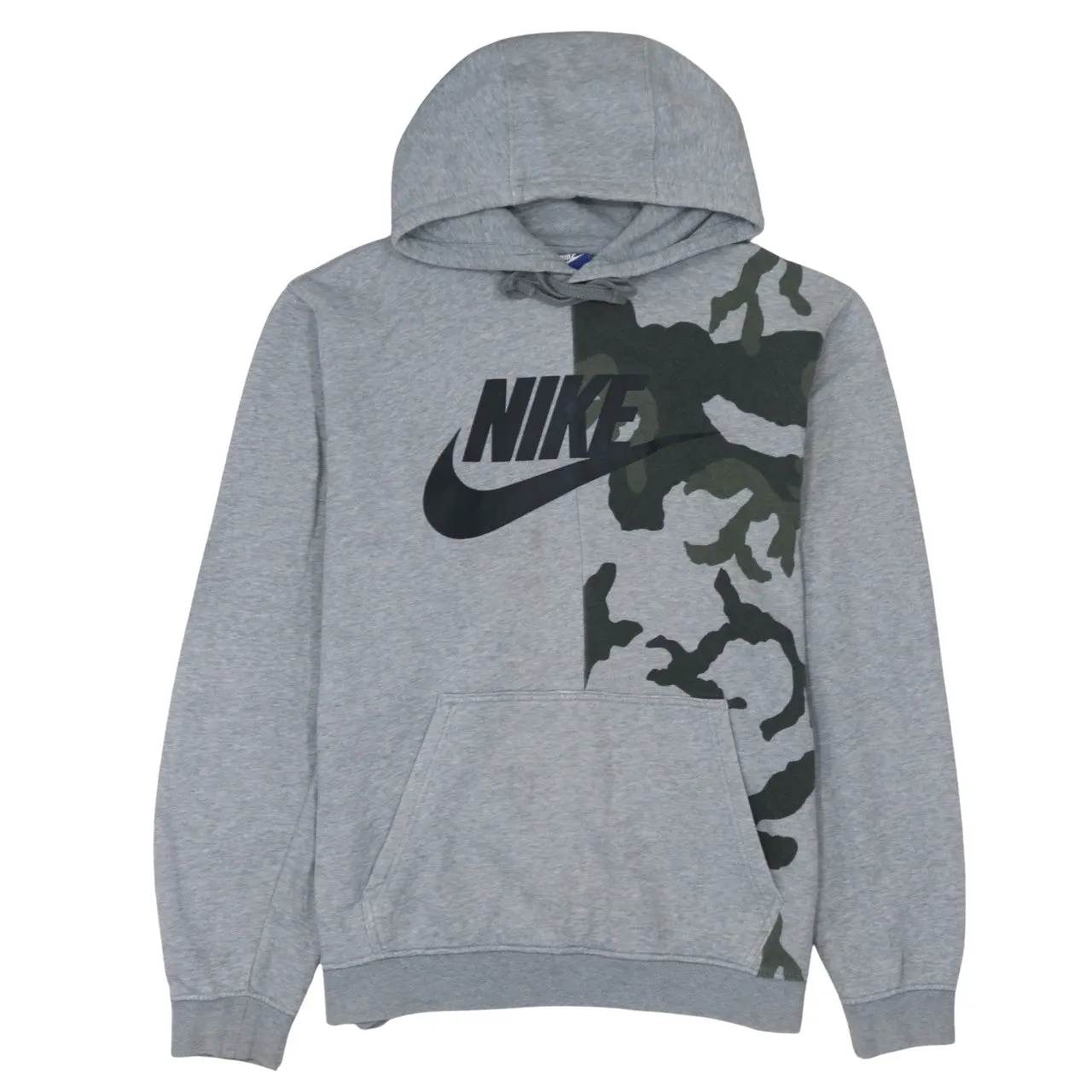 Nike Grey Camo Hoodie Men's Medium Printed Logo Front Pocket Pullover Sweatshirt sold by Vintage Club